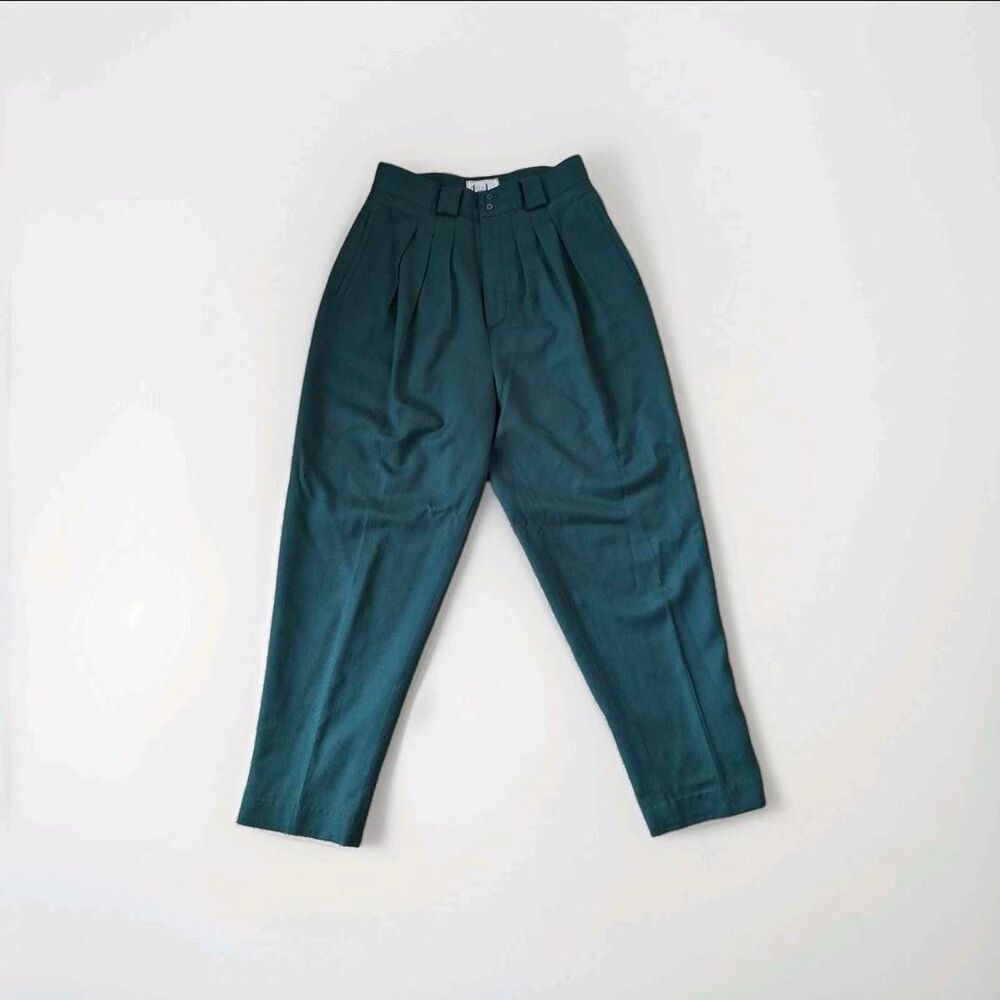 80s Forest Green Wool Trousers 🌲 Pleated + High Waisted | David N.